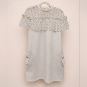 Self-Portrait White Mini Dress with Floral Details